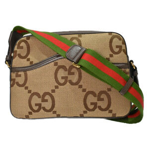 GUCCI Jumbo GG Messenger Bag Beige Canvas Leather Shoulder Crossbody Sherry